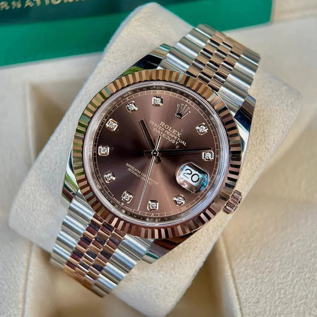 Role_x Date Just 2 Tone-Brown Diamond Watch