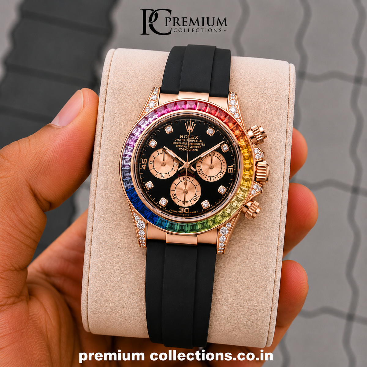 Role_x Tiger Rainbow Rose Gold/Black Belt Watch