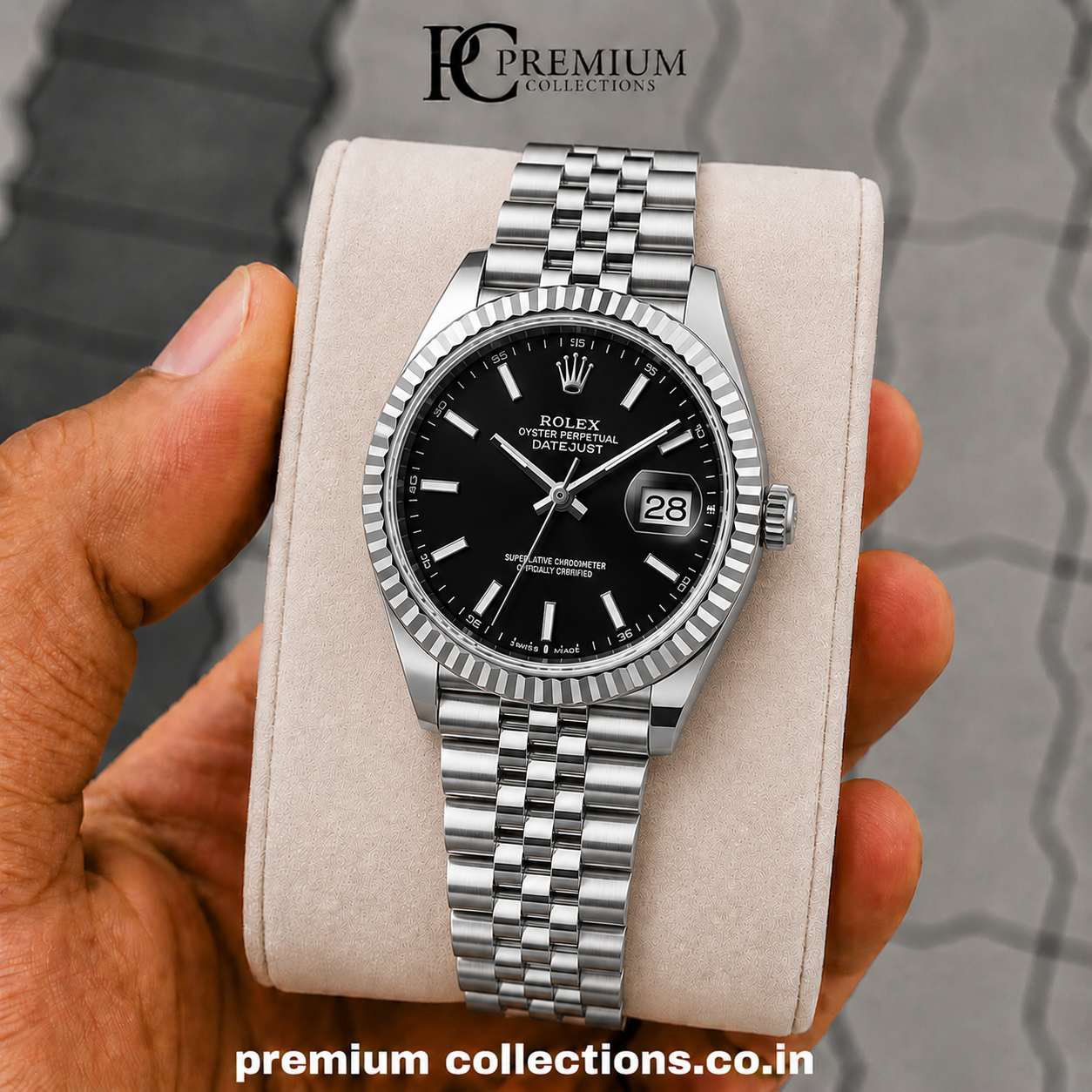 Role_x Date Just Silver/Black Watch