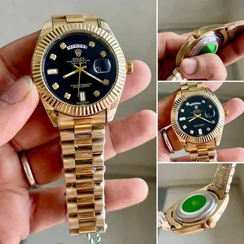 Role_x Day Date Gold/Black S-Diamond Watch
