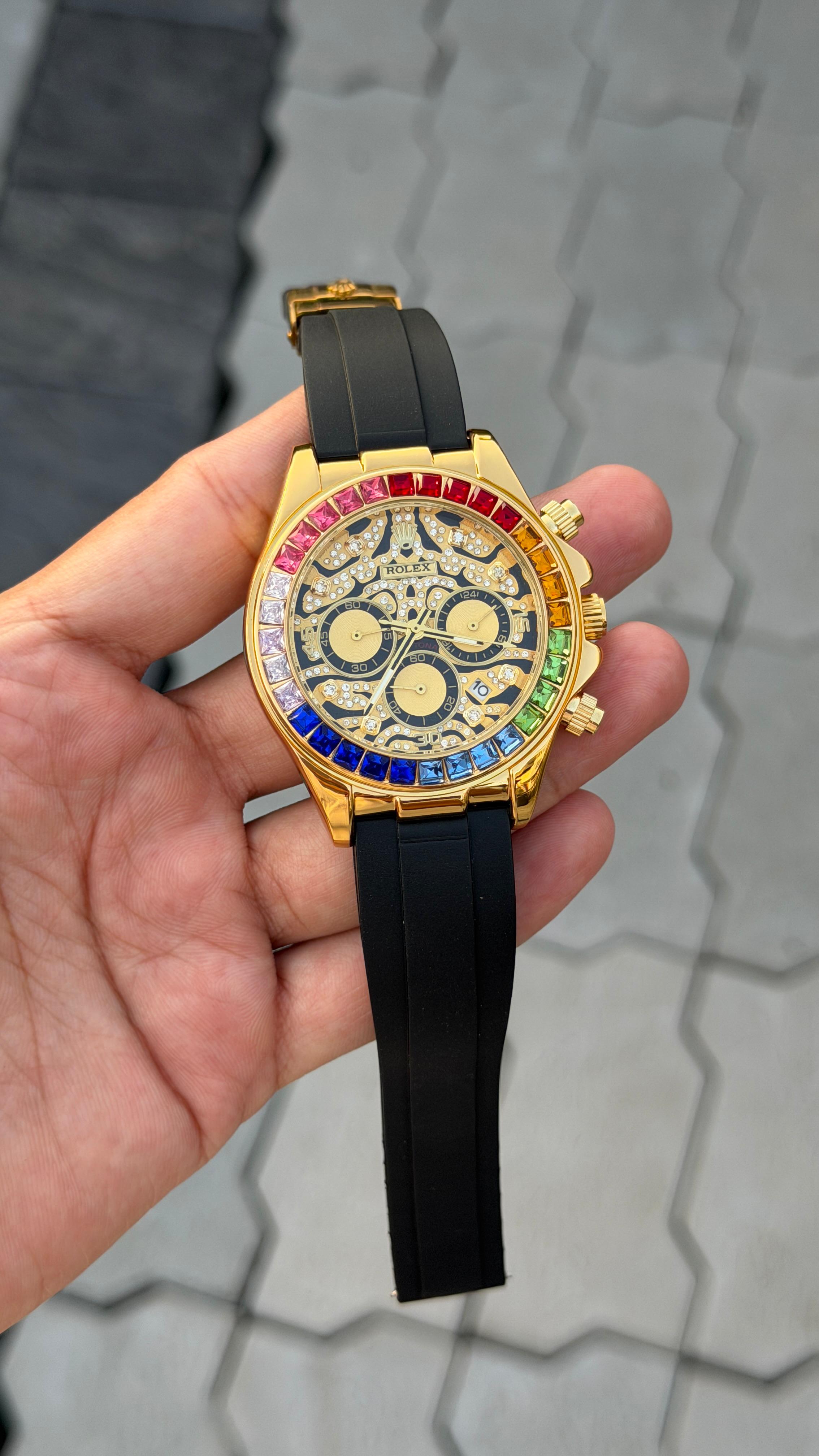 Role_x Tiger Rainbow Gold Belt Watch