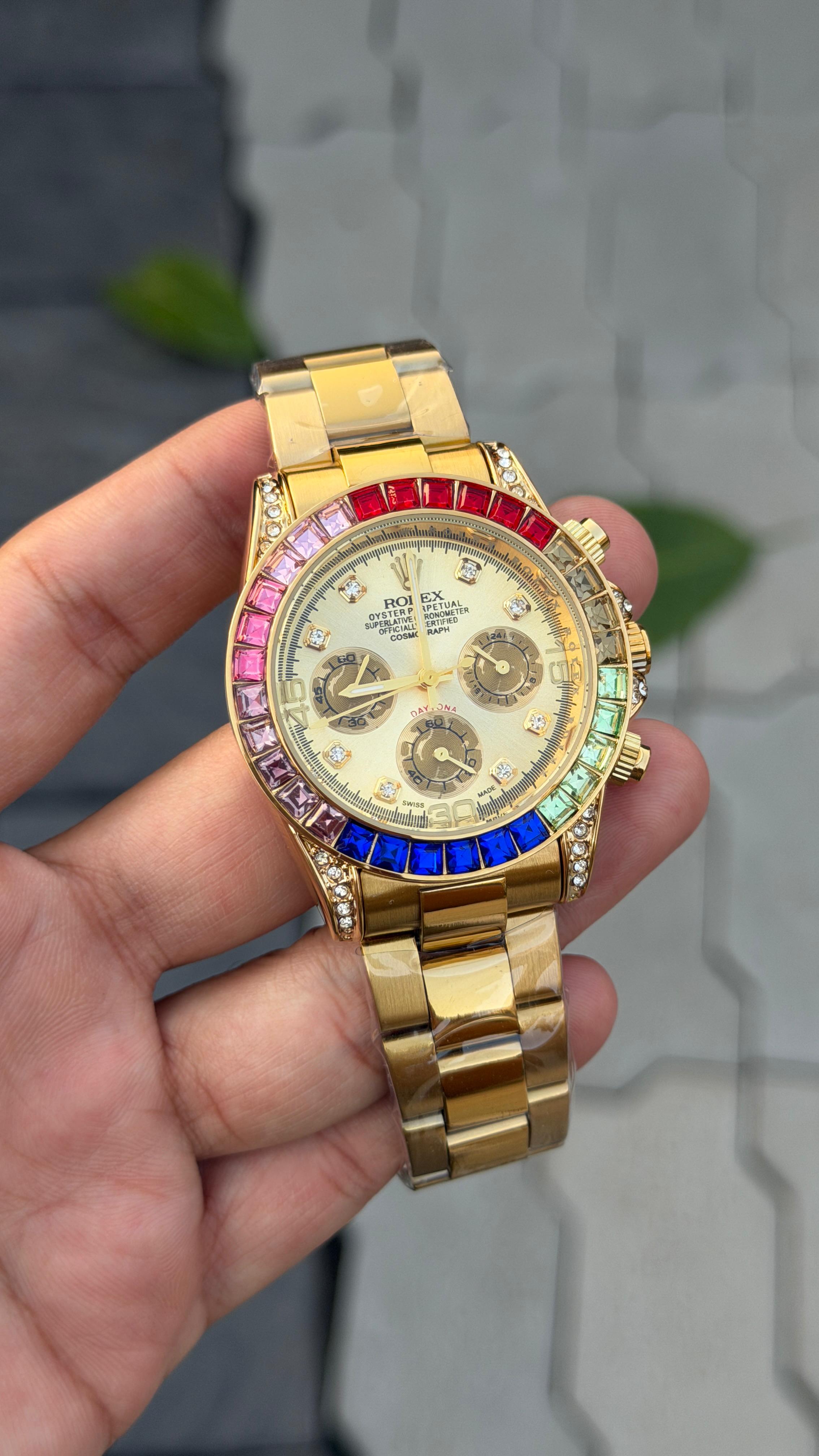 Role_x Daytona Rainbow Gold/Gold Watch