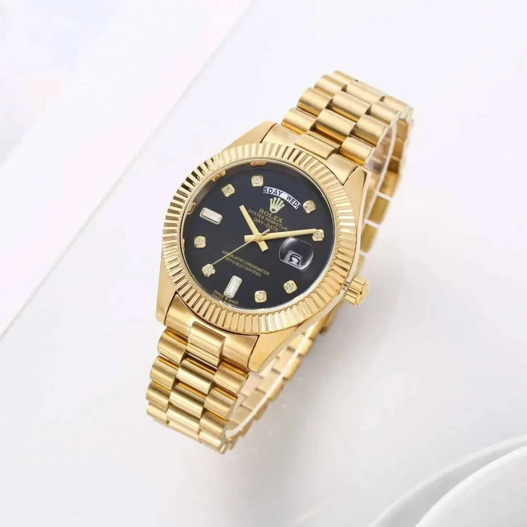 Role_x Day Date Gold/Black S-Diamond Watch