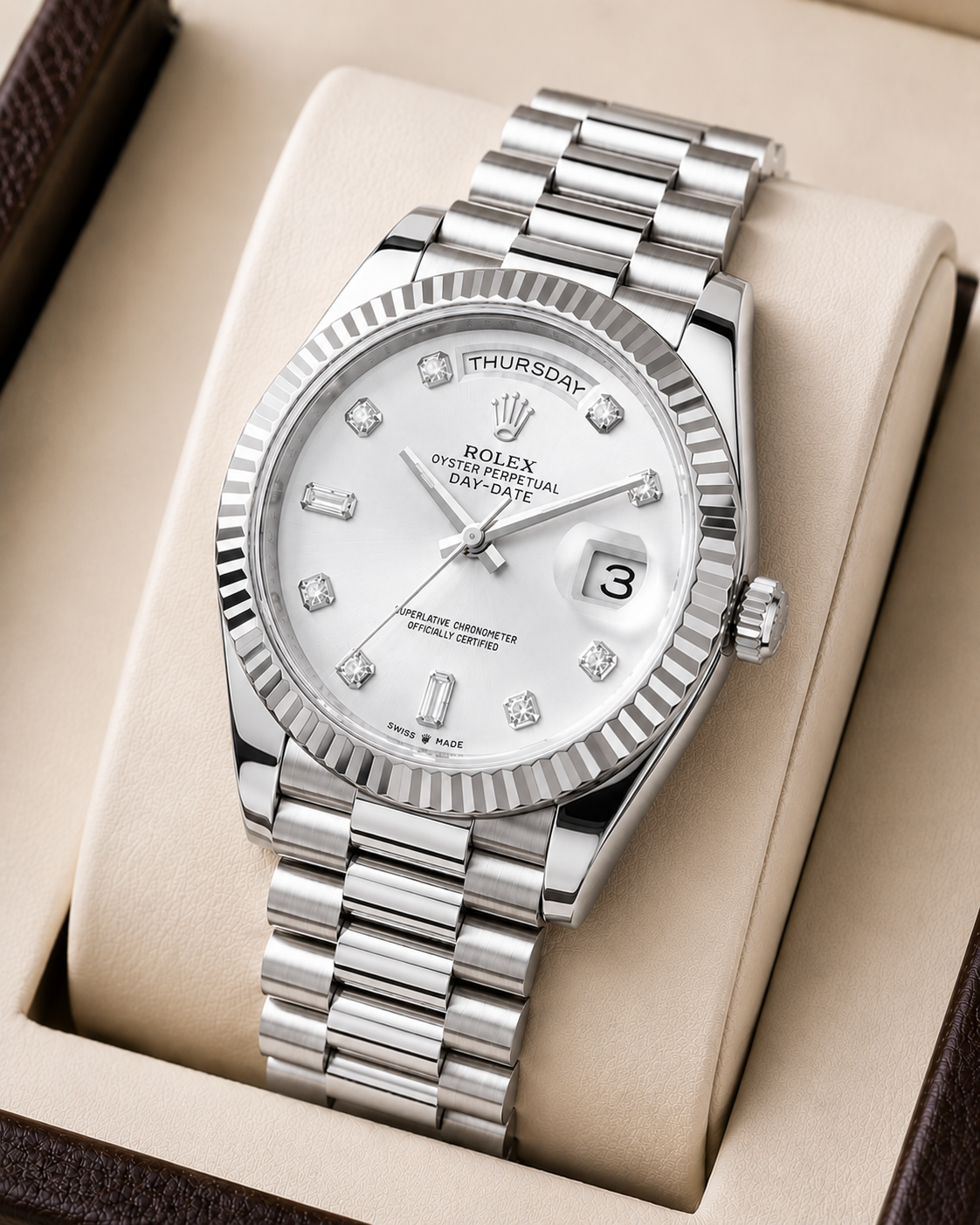Role_x Day Date Silver/White S-Diamond Watch