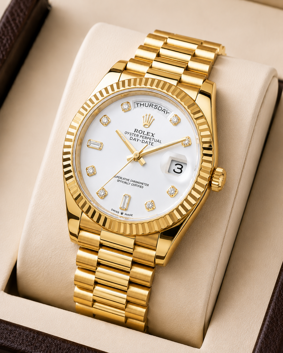 Role_x Day Date Gold/White S-Diamond Watch
