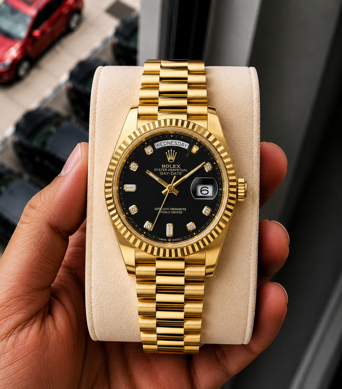 Role_x Day Date Gold/Black S-Diamond Watch