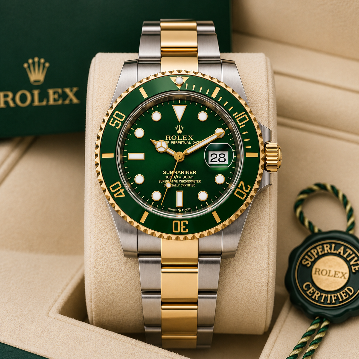 Role_x Submarine 2Tone Grren Watch