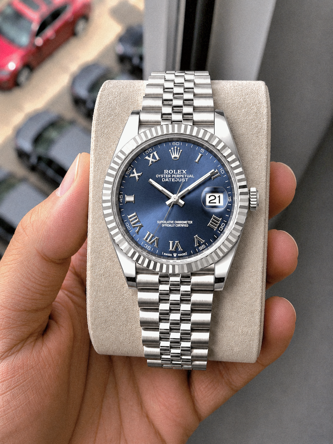 Role_x Date Just Silver/blue Roman Watch