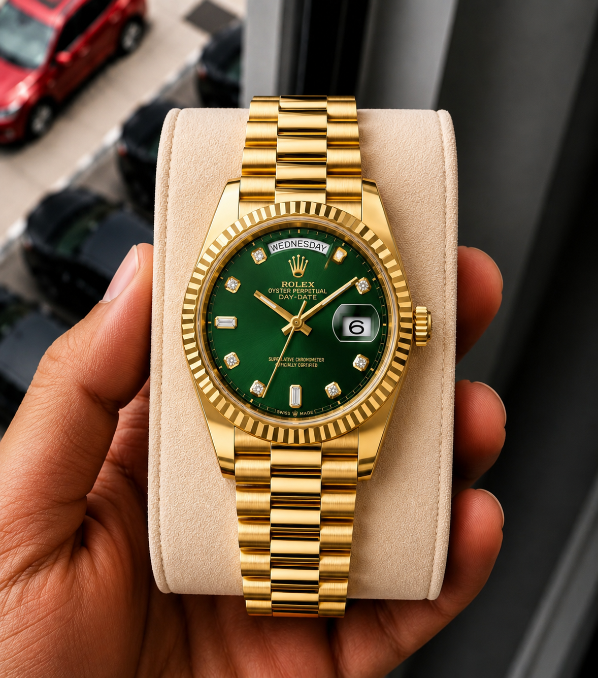 Role_x Day Date Gold/Green S-Diamond