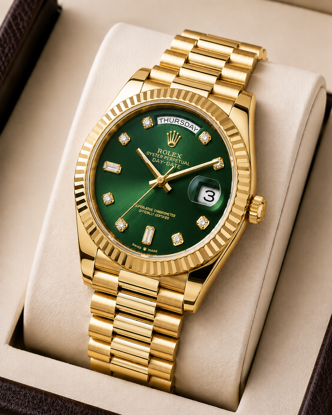 Role_x Day Date Gold/Green S-Diamond